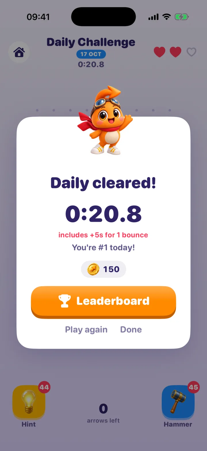 Daily challenge cleared in 20.8 seconds